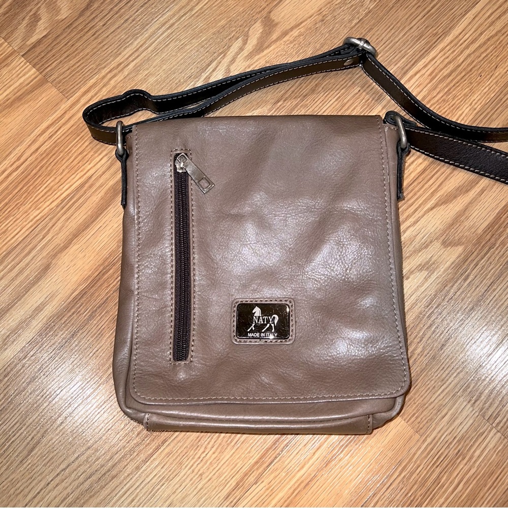 Leather‎ Naty Taupe Brown Crossbody Bag Made in Italy